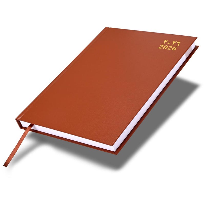 FIS 2026 Agenda Diary, 170x240mm Size, Hard Cover Vinyl, 1 Day a Page Format, Arabic/English, 60gsm White Paper, Brown Cover-FSDI75AEV26BR - Image 1