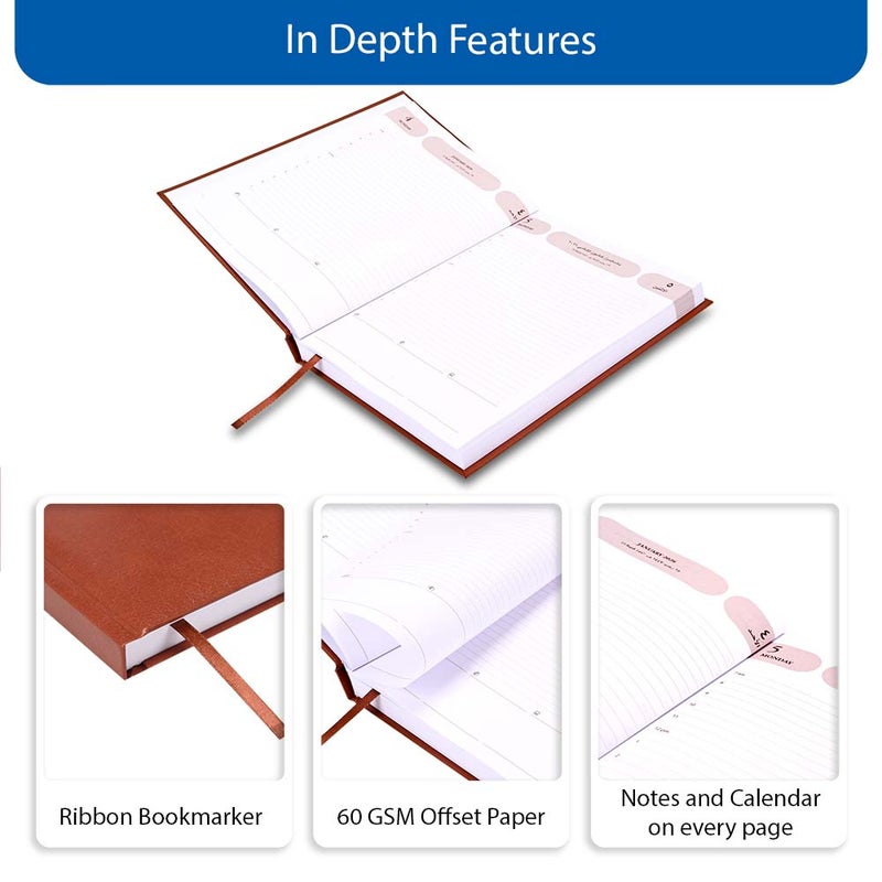 FIS 2026 Agenda Diary, 170x240mm Size, Hard Cover Vinyl, 1 Day a Page Format, Arabic/English, 60gsm White Paper, Brown Cover-FSDI75AEV26BR - Image 5