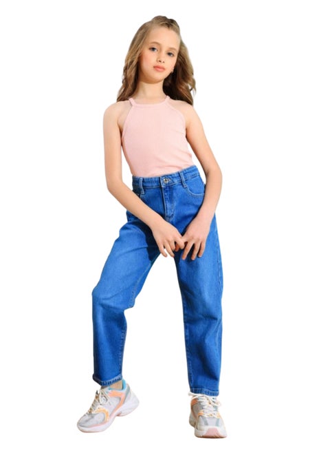 بنطلون جينز موم فيت بناتى ازرق اللون