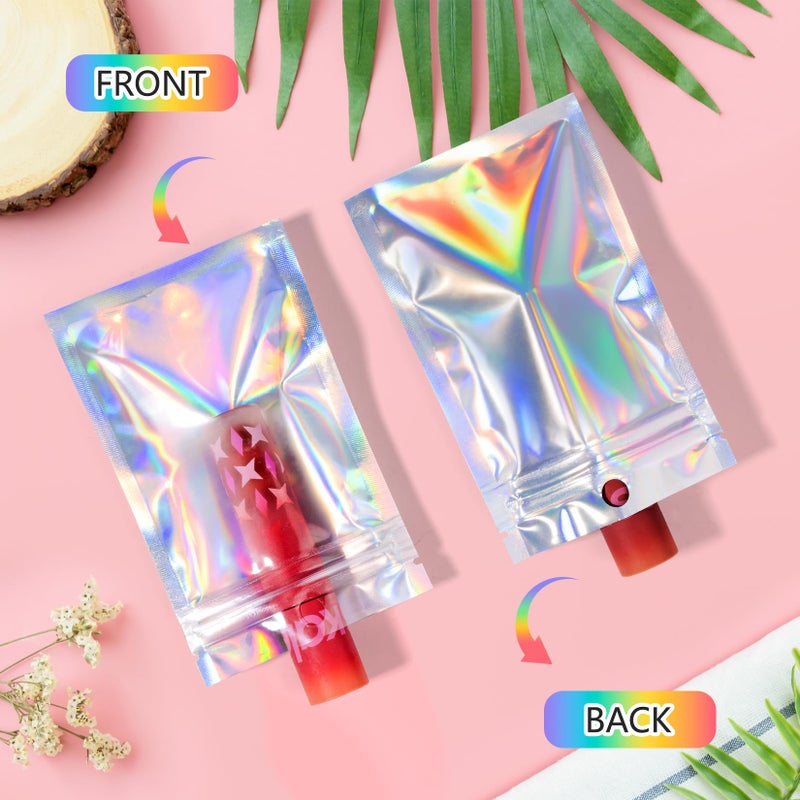 Funfery 100 pcs Mylar Holographic Bags Packaging Bags,Clear Resealable Smell Proof Bag Foil Pouch Bag for Party Favor,Food Storage Baggies Packaging for Small Business(3x4.7in,Holographic) - Image 5