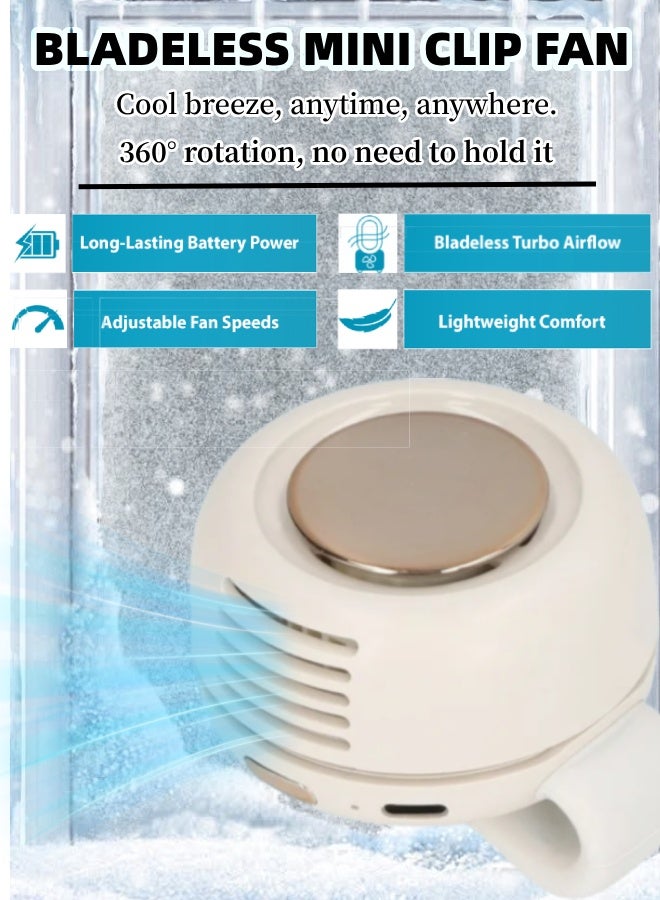 Snap-on fan, 5000mAh, hands-free 3-speed bladeless fan, super powerful motor, anti-curling air vent design, suitable for travel, outdoor, home, office, school, camping (white) - Image 1