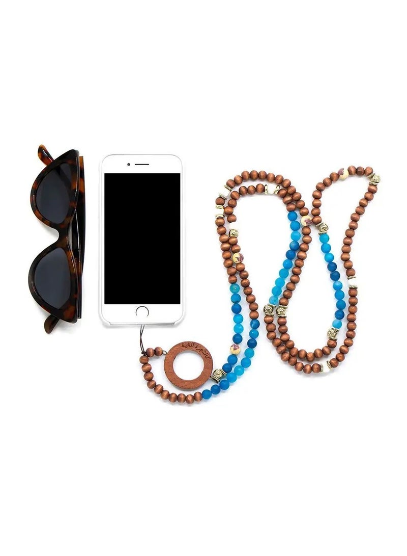 أم أم أيه من معدن الإنسان حامل الجوال والنظارة من خرز العقيق وخشب - Image 1