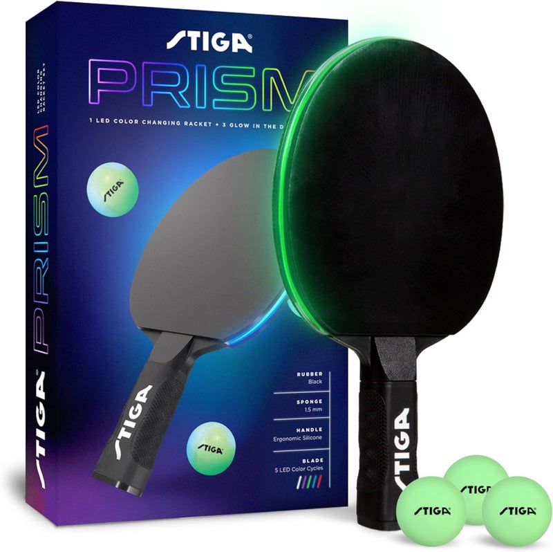 STIGA Prism LED Ping Pong Paddle Set with 3 Glow-in-the-Dark Balls - Image 1