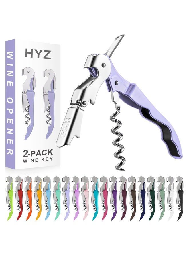 HYZ 2-Pack Wine Opener Waiter Corkscrew, Professional Wine Key for Servers, Bartender with Foil Cutter, Manual Wine Bottle Opener Double Hinged (Lavender) - Image 1