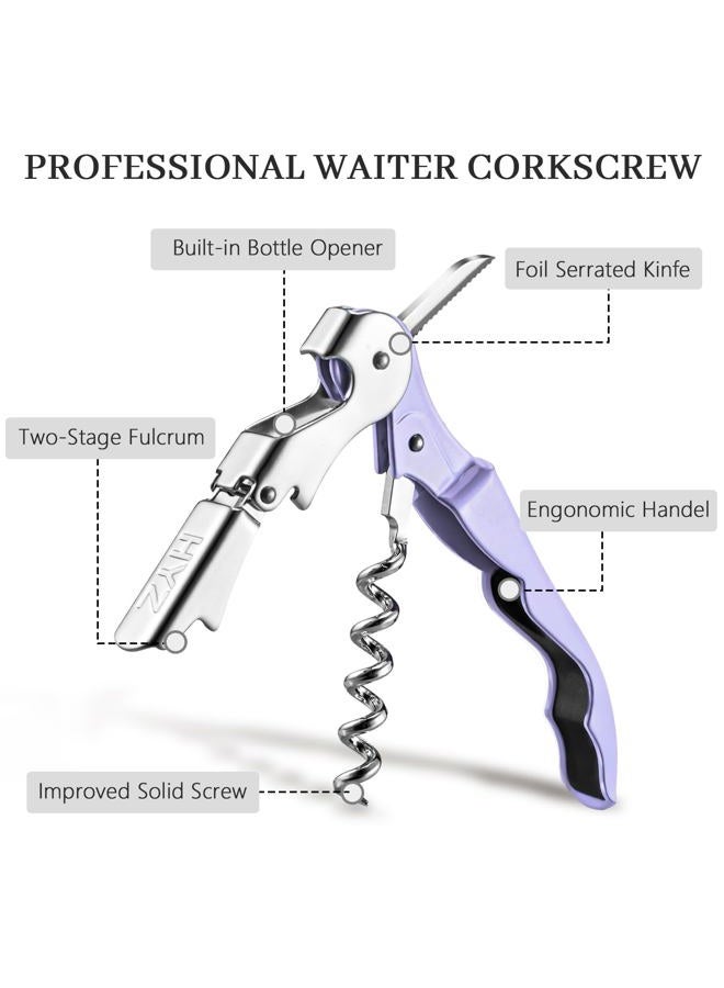 HYZ 2-Pack Wine Opener Waiter Corkscrew, Professional Wine Key for Servers, Bartender with Foil Cutter, Manual Wine Bottle Opener Double Hinged (Lavender) - Image 2