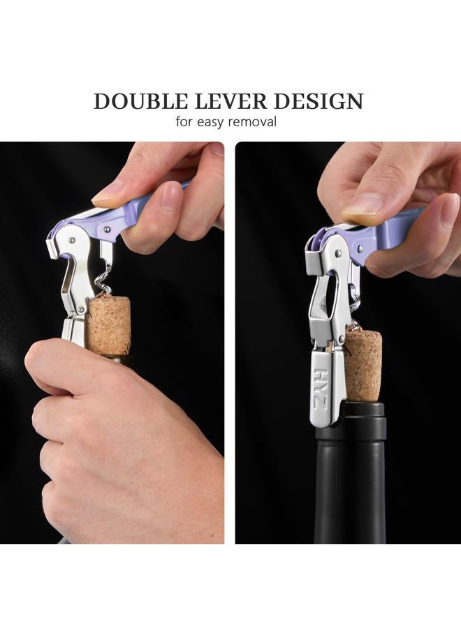 HYZ 2-Pack Wine Opener Waiter Corkscrew, Professional Wine Key for Servers, Bartender with Foil Cutter, Manual Wine Bottle Opener Double Hinged (Lavender) - Image 4