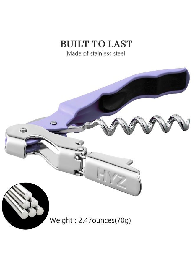 HYZ 2-Pack Wine Opener Waiter Corkscrew, Professional Wine Key for Servers, Bartender with Foil Cutter, Manual Wine Bottle Opener Double Hinged (Lavender) - Image 5