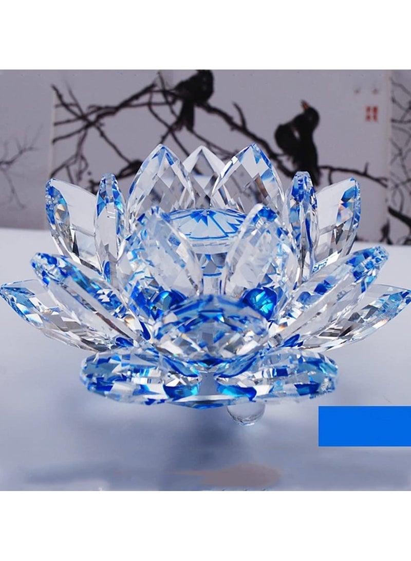 Julia Store Clear Crystal Lotus, Sparkle Crystal Flower, Hue Reflection, Glittering,Purity, Good Fortune,Wisdom,Feng Shui Ornaments,Home Decor,Party,Photography (5.5"/14cm, Blue)  - Image 2
