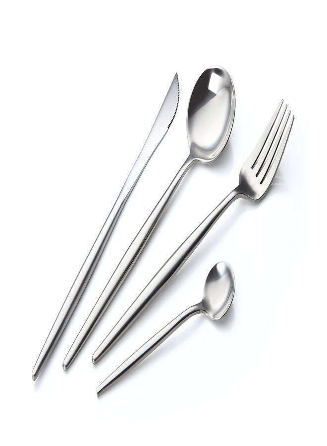 Bruntmor Modern Adaline Silverware Royal Cutlery Set By Bruntmor - 16 Piece Flatware Set - Service For 4-18/10 Stainless Steel - Shiny Finish - Image 1