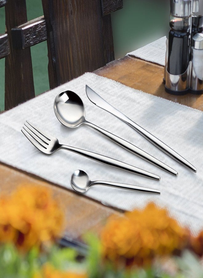 Bruntmor Modern Adaline Silverware Royal Cutlery Set By Bruntmor - 16 Piece Flatware Set - Service For 4-18/10 Stainless Steel - Shiny Finish - Image 3