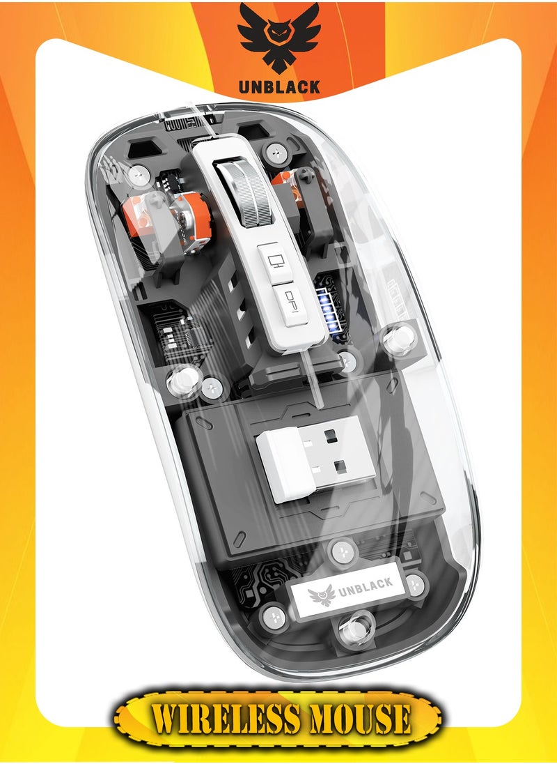 UNBLACK UNBLACK Wireless Mouse Crystal Transparent, Gaming Adjustable DPI, Triple 2.4G Mode Switching Bluetooth 2, Rechargeable digital display Silent Mouse for PC Laptops Mac iPhone Android - Grey  - Image 1