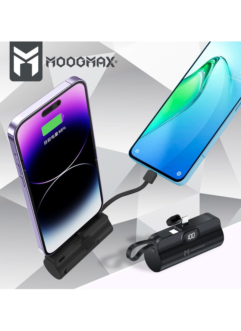 MOOGMAX - 2-in-1 Super Tiny Size Mini Power Bank 5000mAh and the size of a lipstick pen. powerbank light weight makes it easy to carry and use. power bank fast charging It has two ports lightning and a side Type-C port-supports fast charging - Image 1