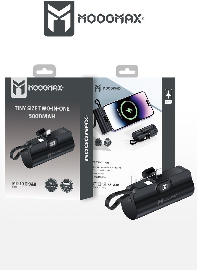 MOOGMAX - 2-in-1 Super Tiny Size Mini Power Bank 5000mAh and the size of a lipstick pen. powerbank light weight makes it easy to carry and use. power bank fast charging It has two ports lightning and a side Type-C port-supports fast charging - Image 1