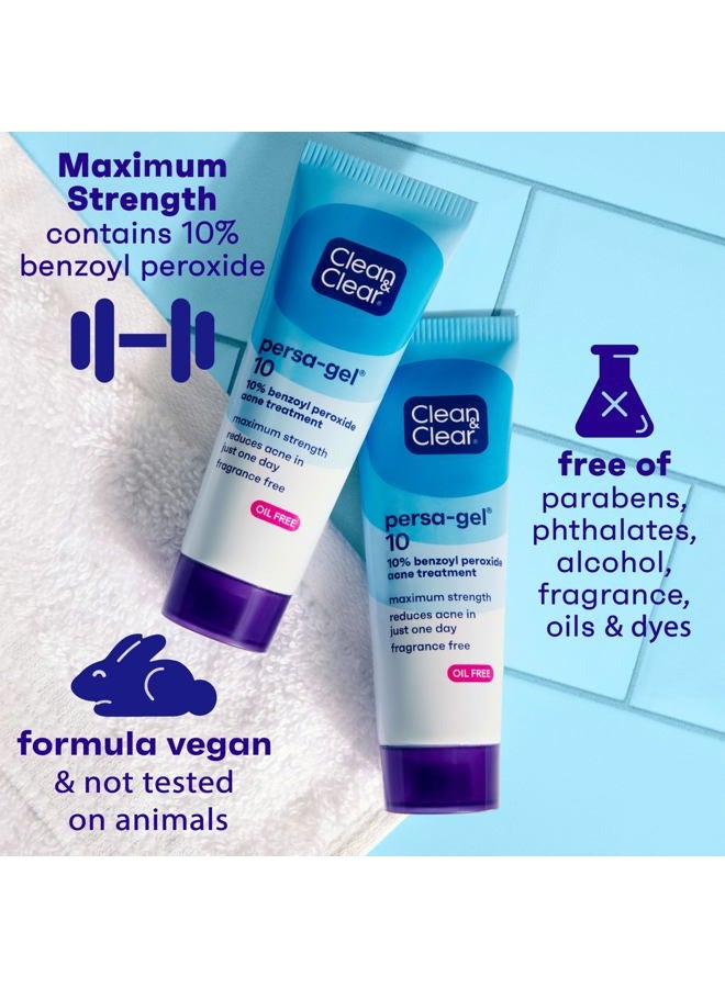 Clean & Clear Persa-Gel 10 Oil-Free Acne Spot Treatment with Maximum Strength 10% Benzoyl Peroxide, Topical Pimple Cream & Gel Medication for Face, Fragrance-Free, 1 fl. oz, 1 Pack - Image 3