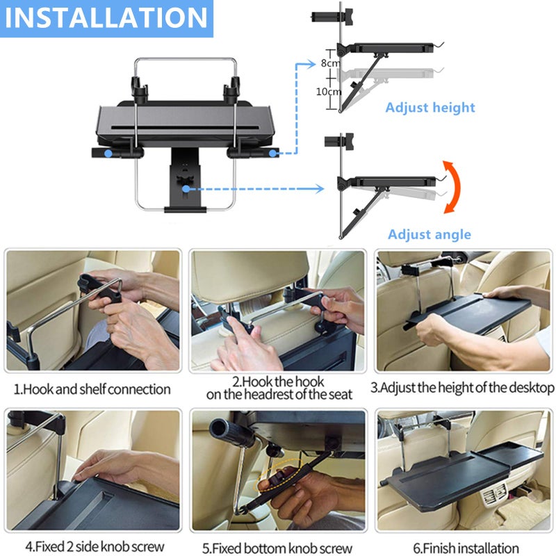 Xergur 2 in 1 Car Steering Wheel Tray / Back Seat Headrest Tray for Eating Food Drink and Writing Laptop Work, XERGUR Black Car Desk - Image 5