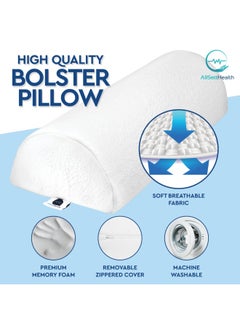 AllSett Health Allsett Health 2 Pack Xxl Half Moon Bolster Pillow For Legs Back And Head Semi Roll For Ankle And Foot Comfort With White Cotton Machine Washable Cover Premium Memory Foam 2 Pillow System  - Image 2