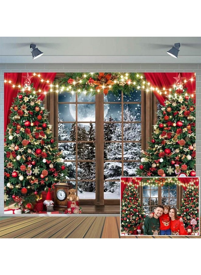 CYLYH 7X5Ft Christmas Backdrop Xmas Window Photography Backdrop Winter Dream Wonderland Snow Tree Red Curtain Christmas Festival Party Banner Backdrop - Image 1