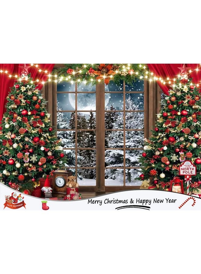 CYLYH 7X5Ft Christmas Backdrop Xmas Window Photography Backdrop Winter Dream Wonderland Snow Tree Red Curtain Christmas Festival Party Banner Backdrop - Image 4
