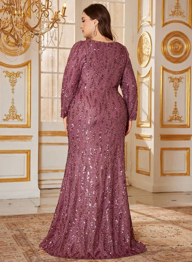 Unithorse Magenta Sequin A-Line Maxi Dress for Plus Sizes