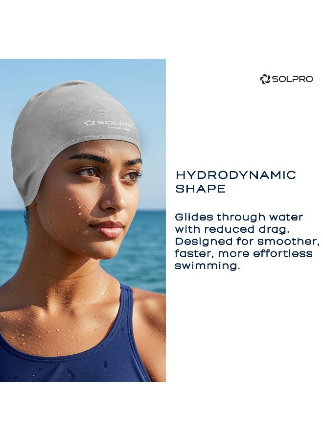 SOLPRO Sunset Cay Swimming Cap (Grey/White) - Image 3