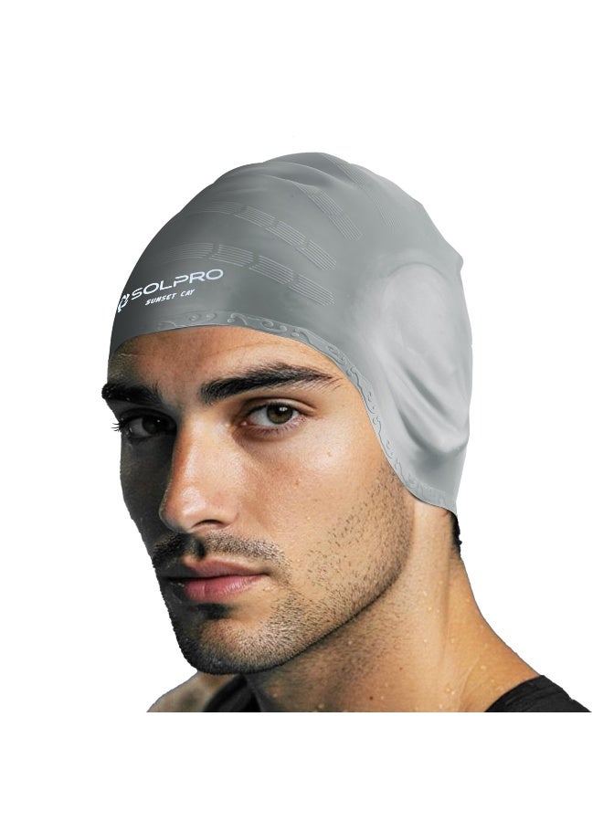 SOLPRO Sunset Cay Swimming Cap (Grey/White) - Image 1