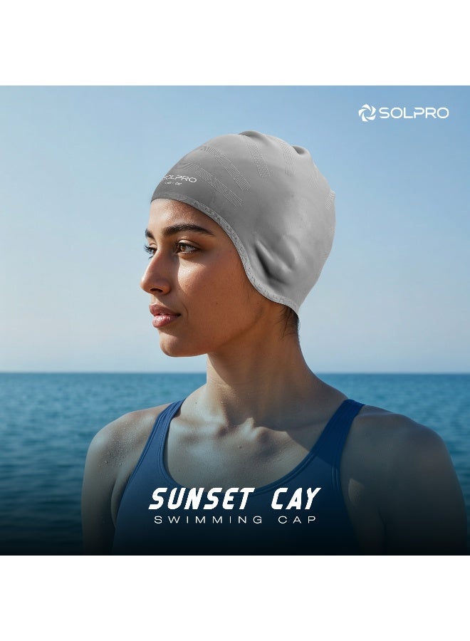 SOLPRO Sunset Cay Swimming Cap (Grey/White) - Image 2