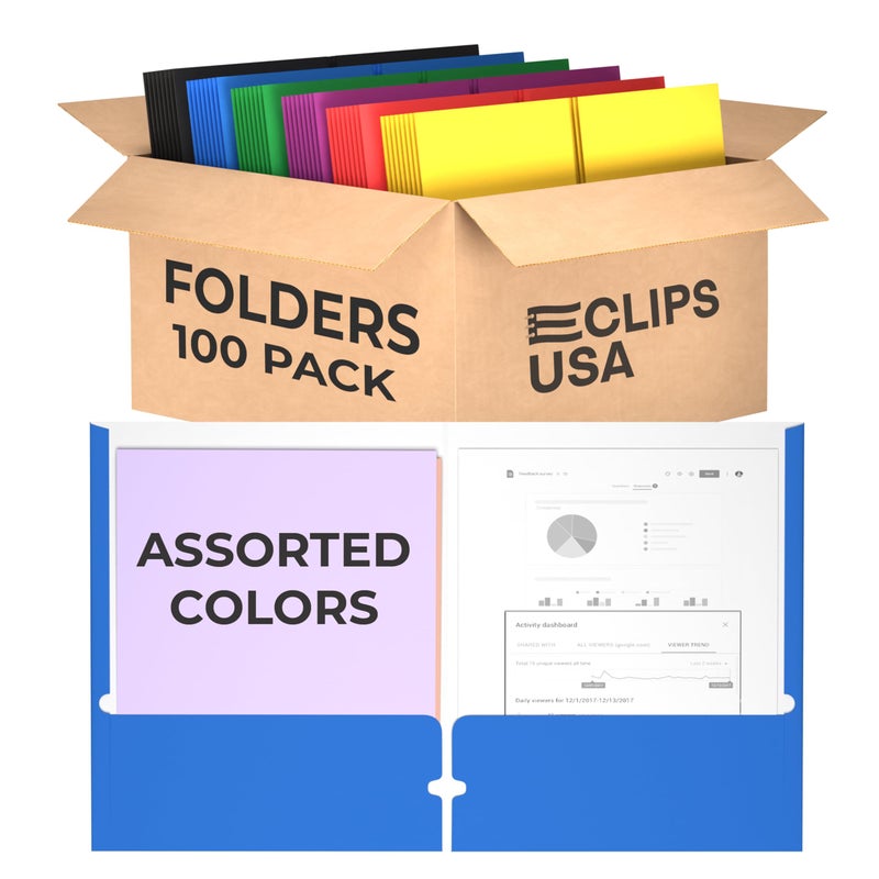 VEEBOOST Folders, Document Folders with Pockets, 2 Pocket Folders, Folders with Pockets Bulk, Holds 100 Sheets (50 per Pocket), Assorted Colors, Office Or School (100) - Image 1