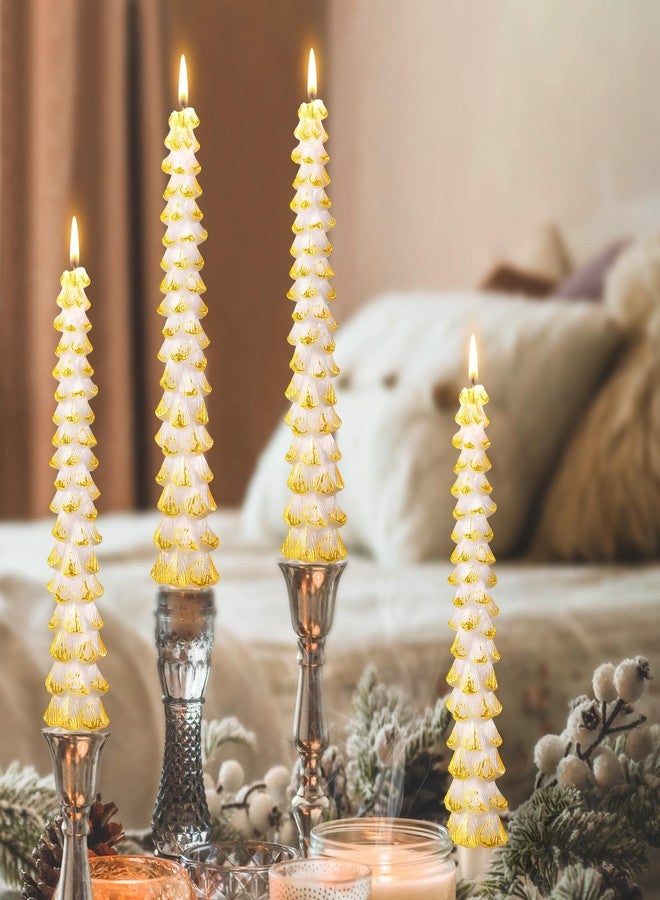 Ceoighe 8 Pack Christmas Tree Candles, 10 Inch Pure Beeswax Christmas Tree Shaped Taper Candles for Xmas Holiday Decor, Advent Party Banquet Centerpiece Decoration(White with Gold Trim) - Image 3