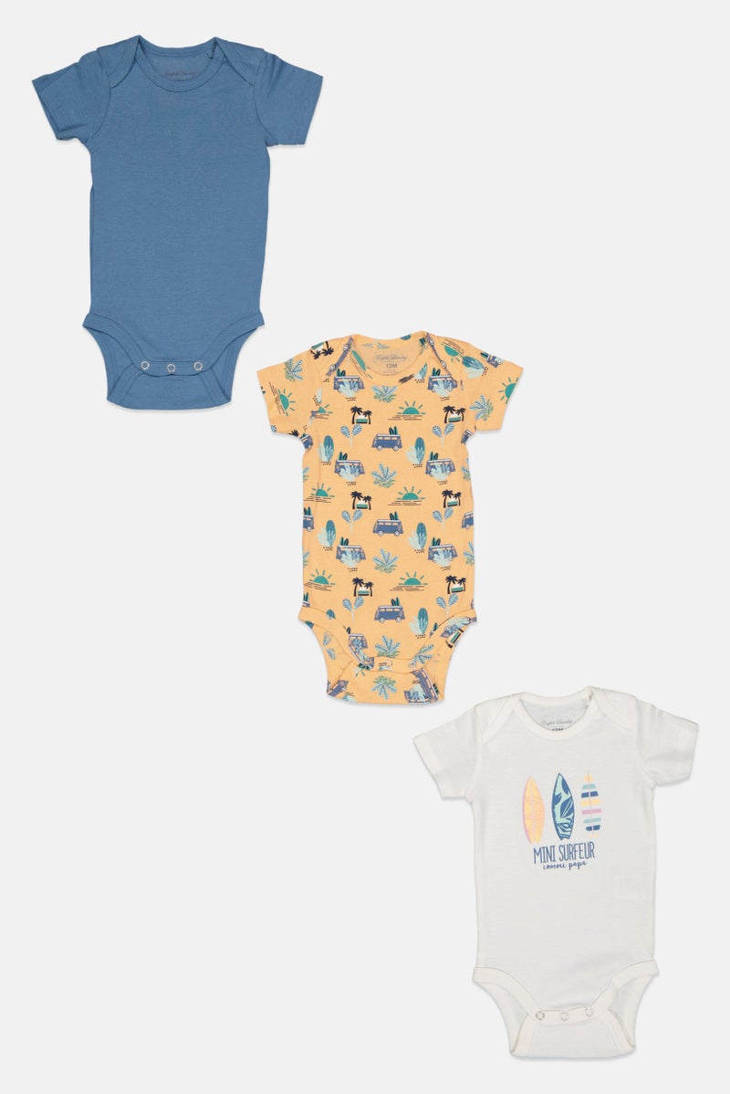 English Laundry Toddlers Boy 3 Pcs Crew Neck Allover Print Short Sleeves Bodysuits, Multicolor - Image 2