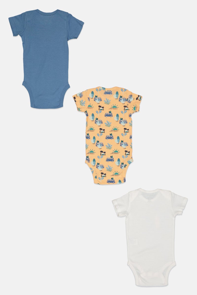 English Laundry Toddlers Boy 3 Pcs Crew Neck Allover Print Short Sleeves Bodysuits, Multicolor - Image 3