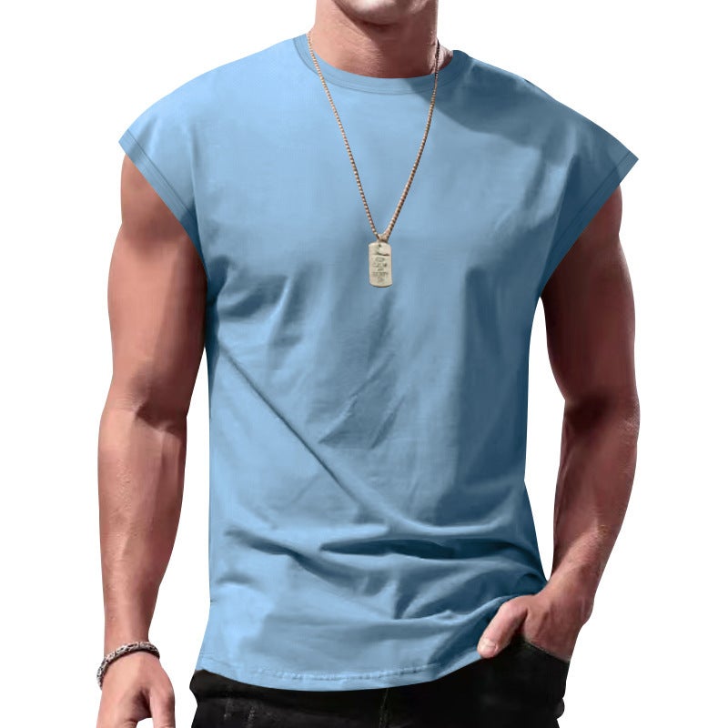Cross-Border Men''s Summer New Sleeveless Vest Men''s Loose Casual Pure Color Thin Waistcoat T-Shirt Vest - Image 4