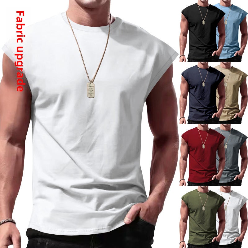 Cross-Border Men''s Summer New Sleeveless Vest Men''s Loose Casual Pure Color Thin Waistcoat T-Shirt Vest - Image 2