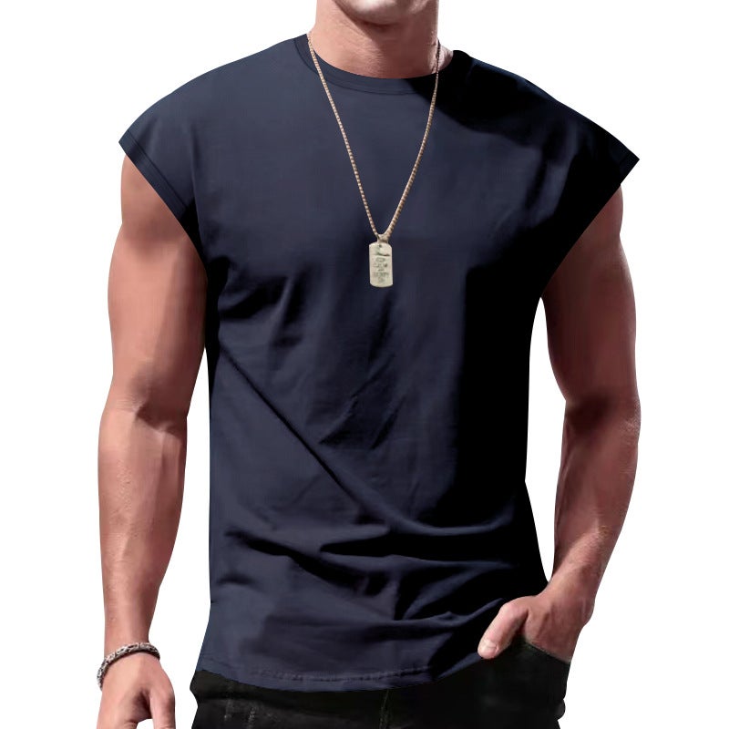 Cross-Border Men''s Summer New Sleeveless Vest Men''s Loose Casual Pure Color Thin Waistcoat T-Shirt Vest - Image 1