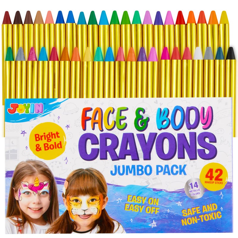 JOYIN 42PCS Face and Body Paint Crayons, XL Face Painting Kit Safe and Non-Toxic Ultimate Party Pack Including 14 Metallic Colors for Birthday Makeup Party Supplies, Festivals, Gifts for Kids Girls Boys - Image 1