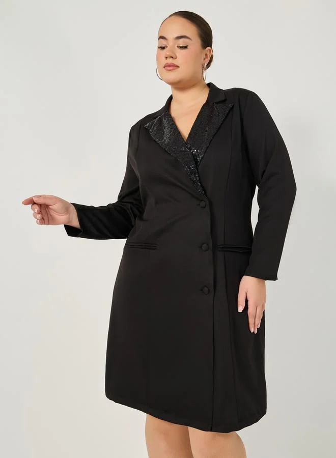 ستايلي Plus Size Embellished Long Sleeves Blazer Mini Dress