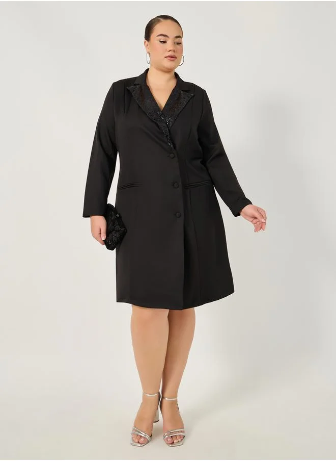 Styli Plus Size Embellished Long Sleeves Blazer Mini Dress