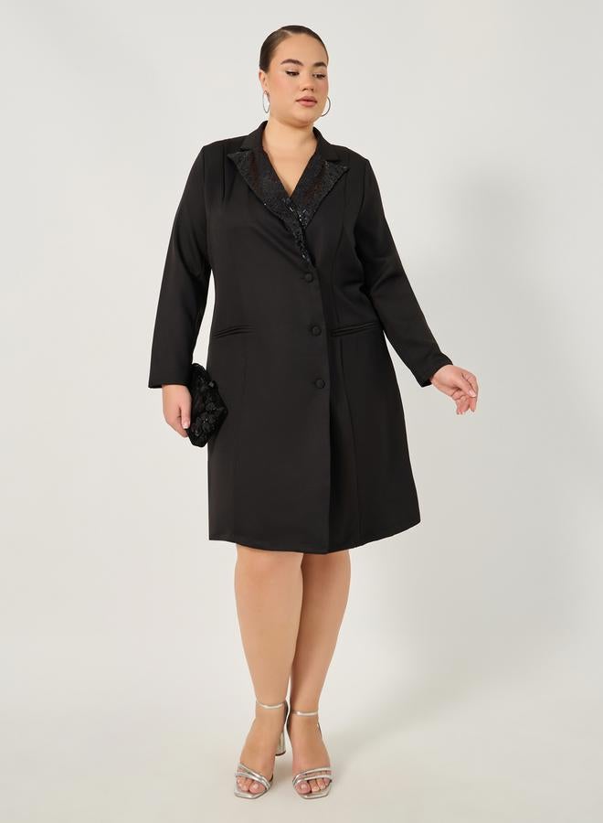 Styli Plus Size Embellished Long Sleeves Blazer Mini Dress  - Image 2