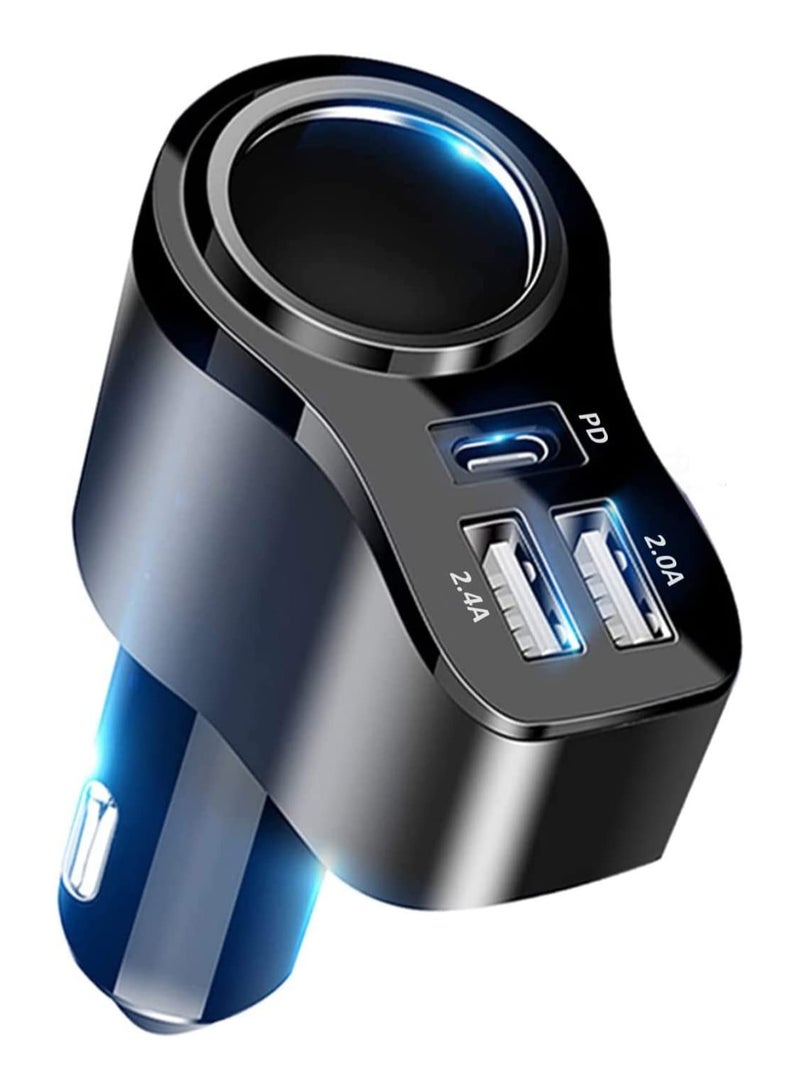 SYOSI شاحن سيارة 4 في 1، محول شاحن سيارة، شاحن USB متعدد الولاعات بقوة 36 وات، موزع مقبس مع 3 منافذ USB، شاحن سيارة USB سريع 12 فولت/24 فولت مزدوج من النوع C PD لهاتف iPhone 14/13، iPad، Samsung، GPS - Image 1