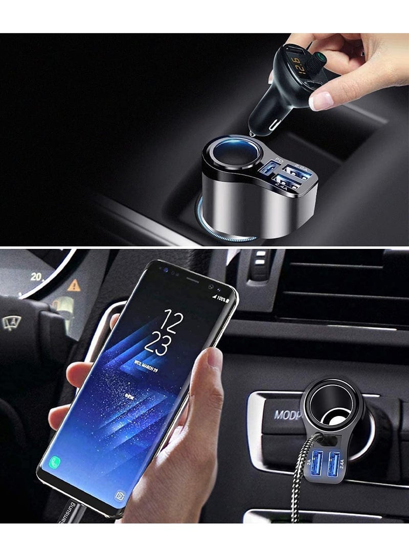 SYOSI شاحن سيارة 4 في 1، محول شاحن سيارة، شاحن USB متعدد الولاعات بقوة 36 وات، موزع مقبس مع 3 منافذ USB، شاحن سيارة USB سريع 12 فولت/24 فولت مزدوج من النوع C PD لهاتف iPhone 14/13، iPad، Samsung، GPS - Image 3