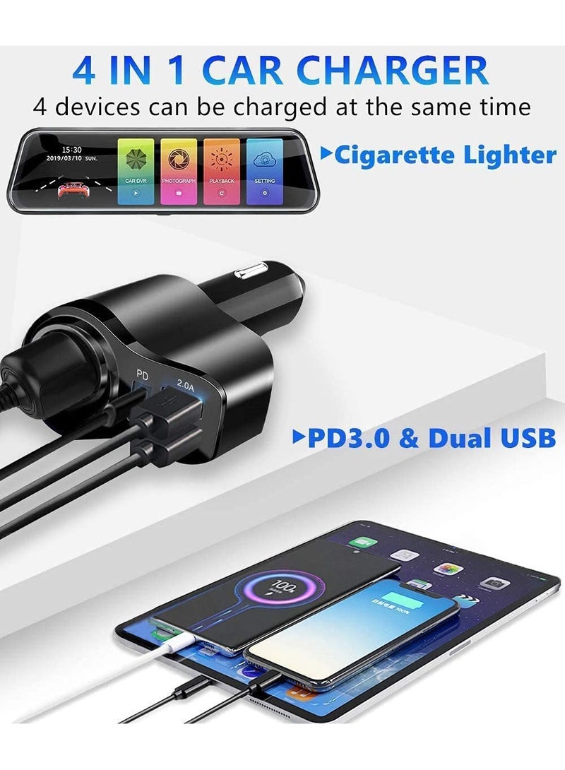 SYOSI شاحن سيارة 4 في 1، محول شاحن سيارة، شاحن USB متعدد الولاعات بقوة 36 وات، موزع مقبس مع 3 منافذ USB، شاحن سيارة USB سريع 12 فولت/24 فولت مزدوج من النوع C PD لهاتف iPhone 14/13، iPad، Samsung، GPS - Image 2