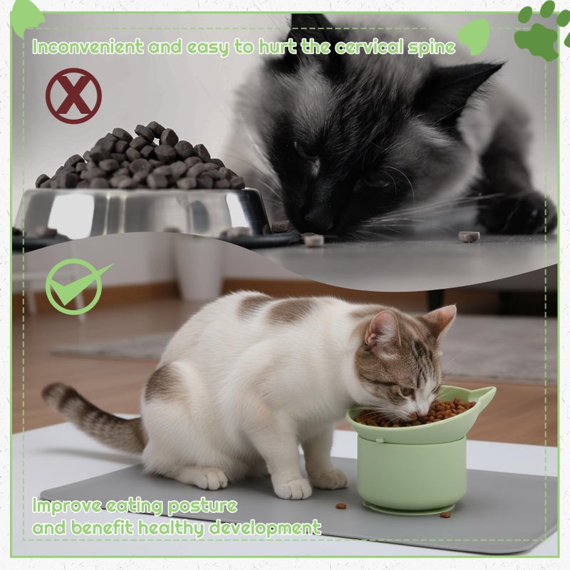 Guiqulai 2 Pack Gray, Green Slow Feeder for Cat Bowls, Silicone Tilted Raised Pet Bowl with Non Slip Base for Digestion Anti Vomit - Image 4