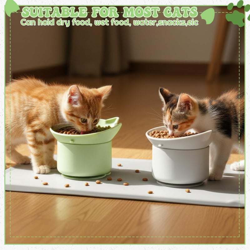Guiqulai 2 Pack Gray, Green Slow Feeder for Cat Bowls, Silicone Tilted Raised Pet Bowl with Non Slip Base for Digestion Anti Vomit - Image 2