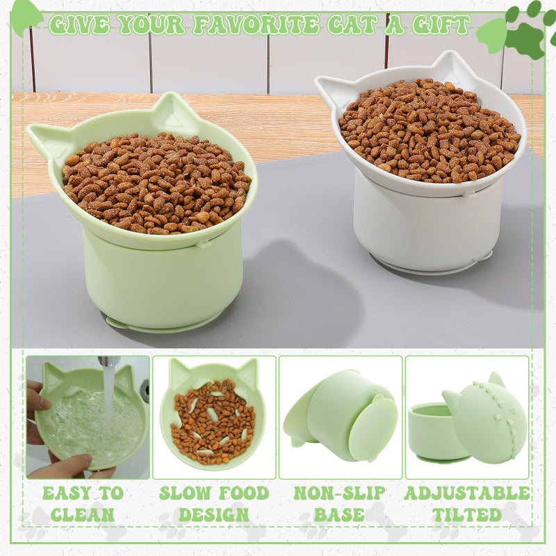 Guiqulai 2 Pack Gray, Green Slow Feeder for Cat Bowls, Silicone Tilted Raised Pet Bowl with Non Slip Base for Digestion Anti Vomit - Image 5