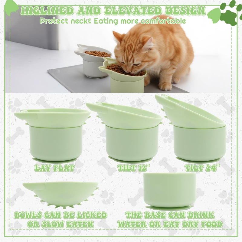 Guiqulai 2 Pack Gray, Green Slow Feeder for Cat Bowls, Silicone Tilted Raised Pet Bowl with Non Slip Base for Digestion Anti Vomit - Image 3