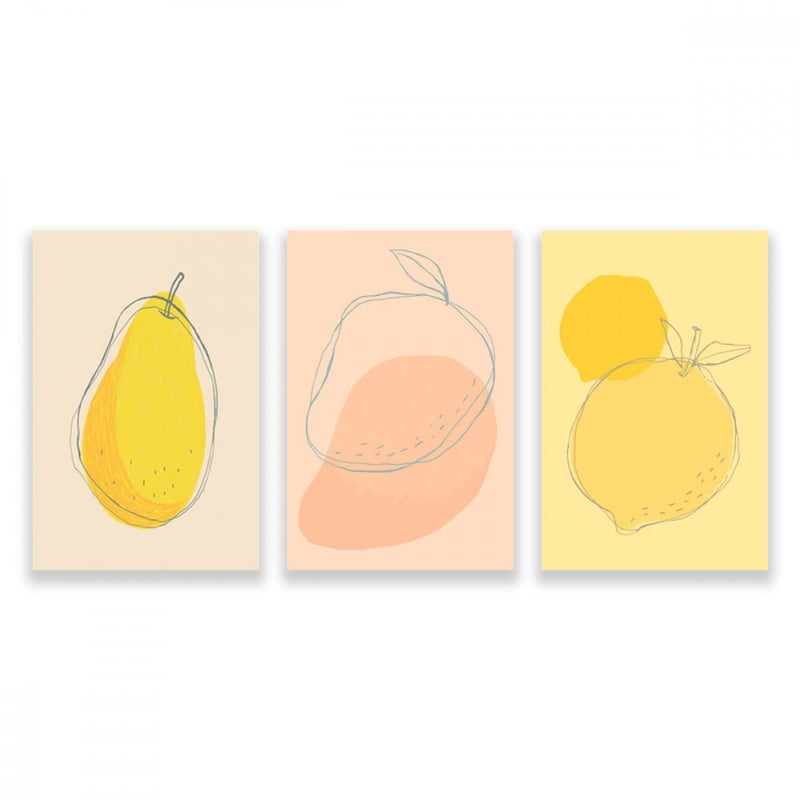 Marktna Three modern lemon-themed canvas prints with a hollow frame, measuring (150×70), three pieces - Image 1
