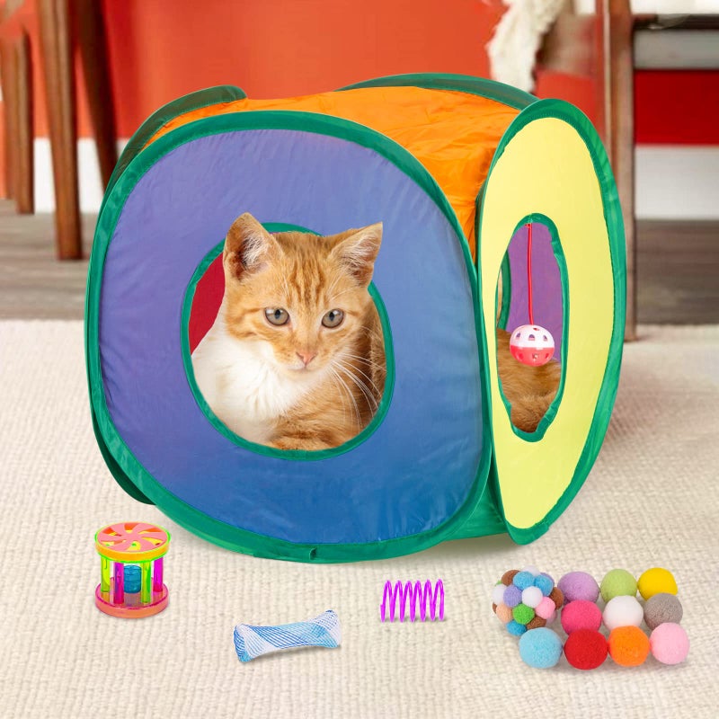 Retro Shaw Cat Toys Pack 33Pcs, Interactive Kitten Toys for Indoor Cats Kitty with Collapsible Play Tunnel Tent, Feather Teaser Wand Bell Balls Springs Mouse Toys for Boredom Relief & Exercise - Image 5