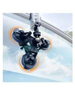 Triple Suction Cup Mount Holder, Action Camera Car Windshield Mount, with 1/4 Threaded Head 360 Degree Tripod Ball Head Mount and Screw, Compatible with Gopro, DJI OSMO Akaso