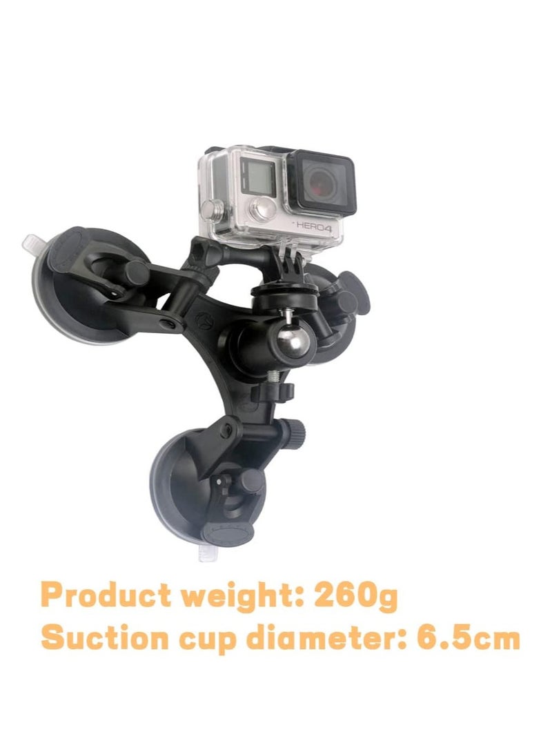 KASTWAVE Triple Suction Cup Mount Holder, Action Camera Car Windshield Mount, with 1/4 Threaded Head 360 Degree Tripod Ball Head Mount and Screw, Compatible with Gopro, DJI OSMO Akaso  - Image 4