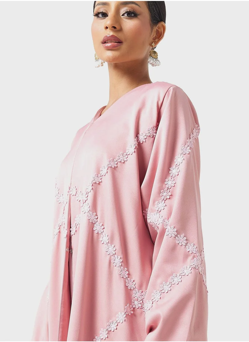 hayas closet V-Neck Lace Detailed Abaya