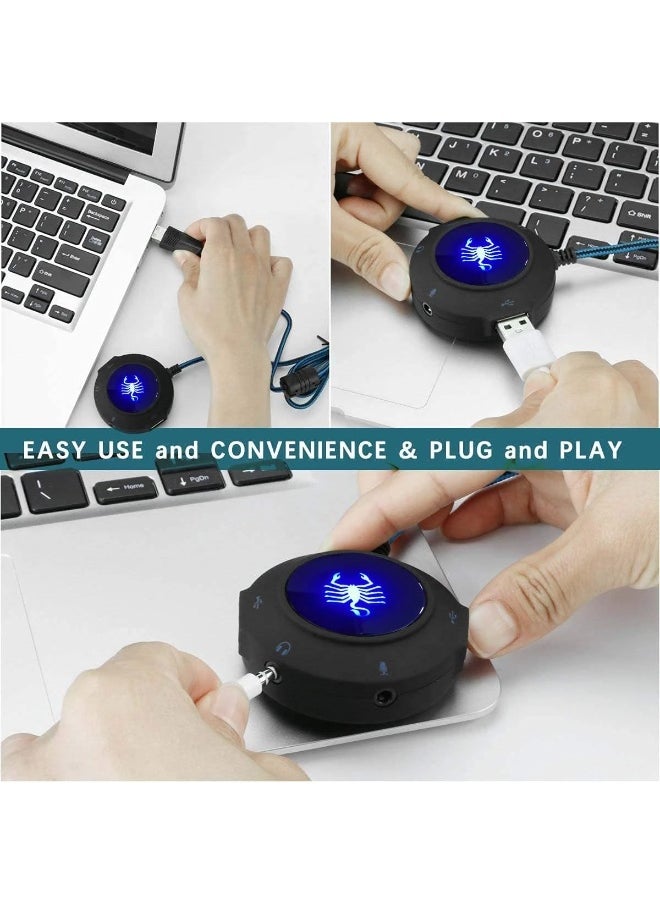 ماركة غير محددة محول بطاقة صوت خارجية USB Hub 7.1 مع واجهة 3.5 مم للتوصيل والتشغيل لنظام Windows Mac وميكروفون وسماعة رأس PS4 والكمبيوتر المحمول وسطح المكتب  - Image 3